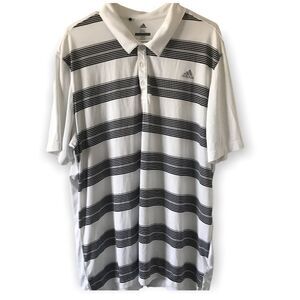 Adidas golf white short sleeve shirt with black stripe design